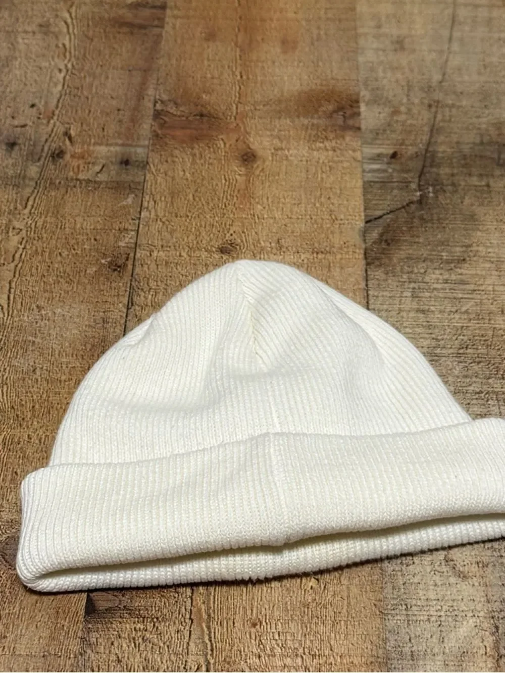 Adidas White Cream Trefoil Knit Beanie Winter Hat Black Embroidered OSFM